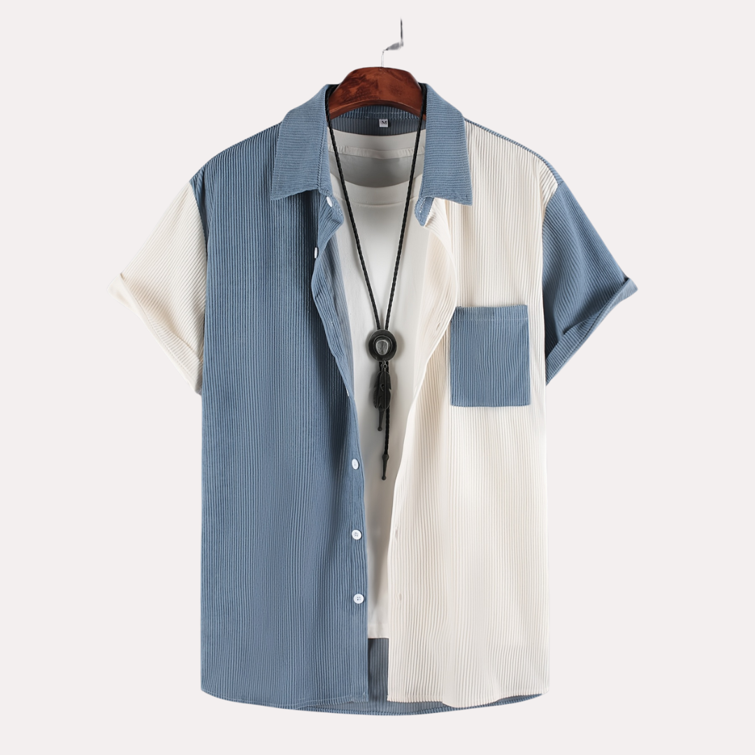 Laurent™ | Chemise Bleu Ivoire Contrastée