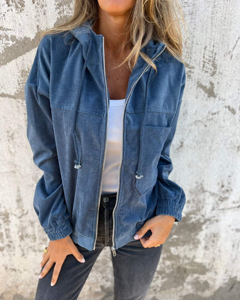 Ella™ | Veste à capuche en velours côtelé avec zip