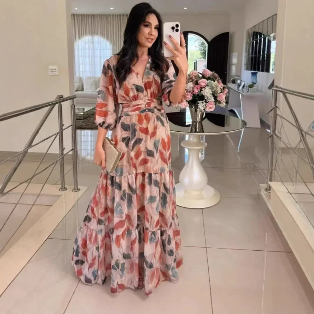 CLAUDIA | Robe Longue Fleurie avec Coupe Confortable pour Jours Élégants