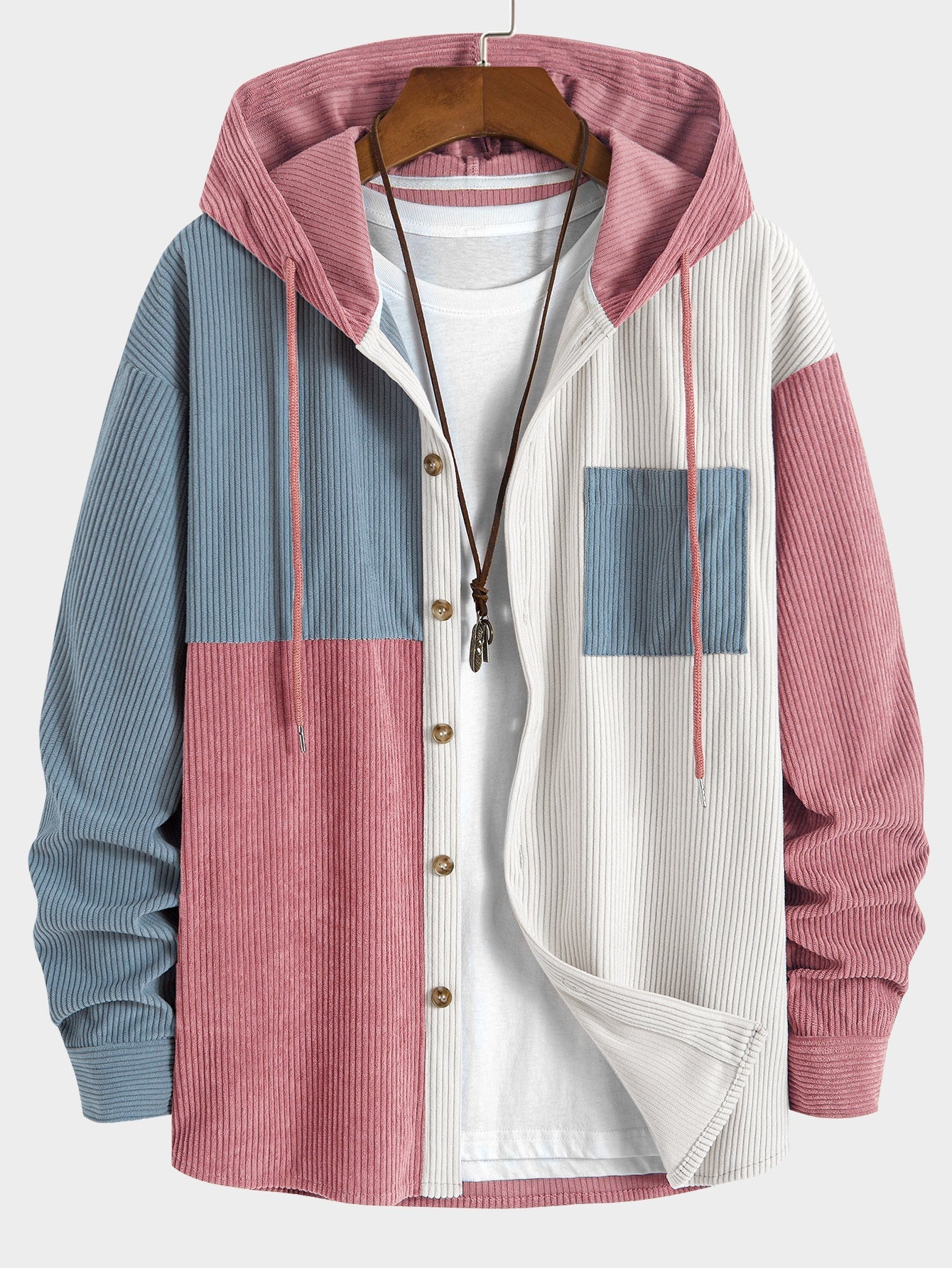 Laurent™ - Chemise à capuche en corduroy colorblock