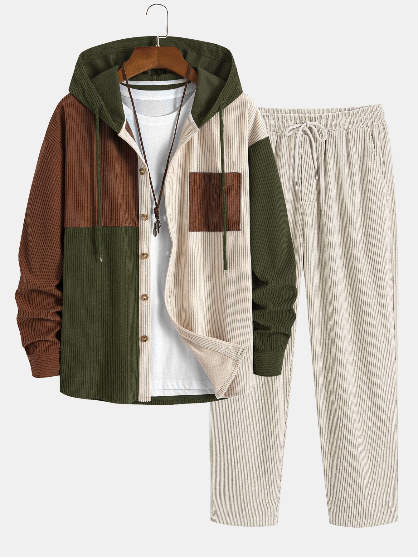 Laurent™ - Ensemble chemise et jogger cargo en velours côtelé