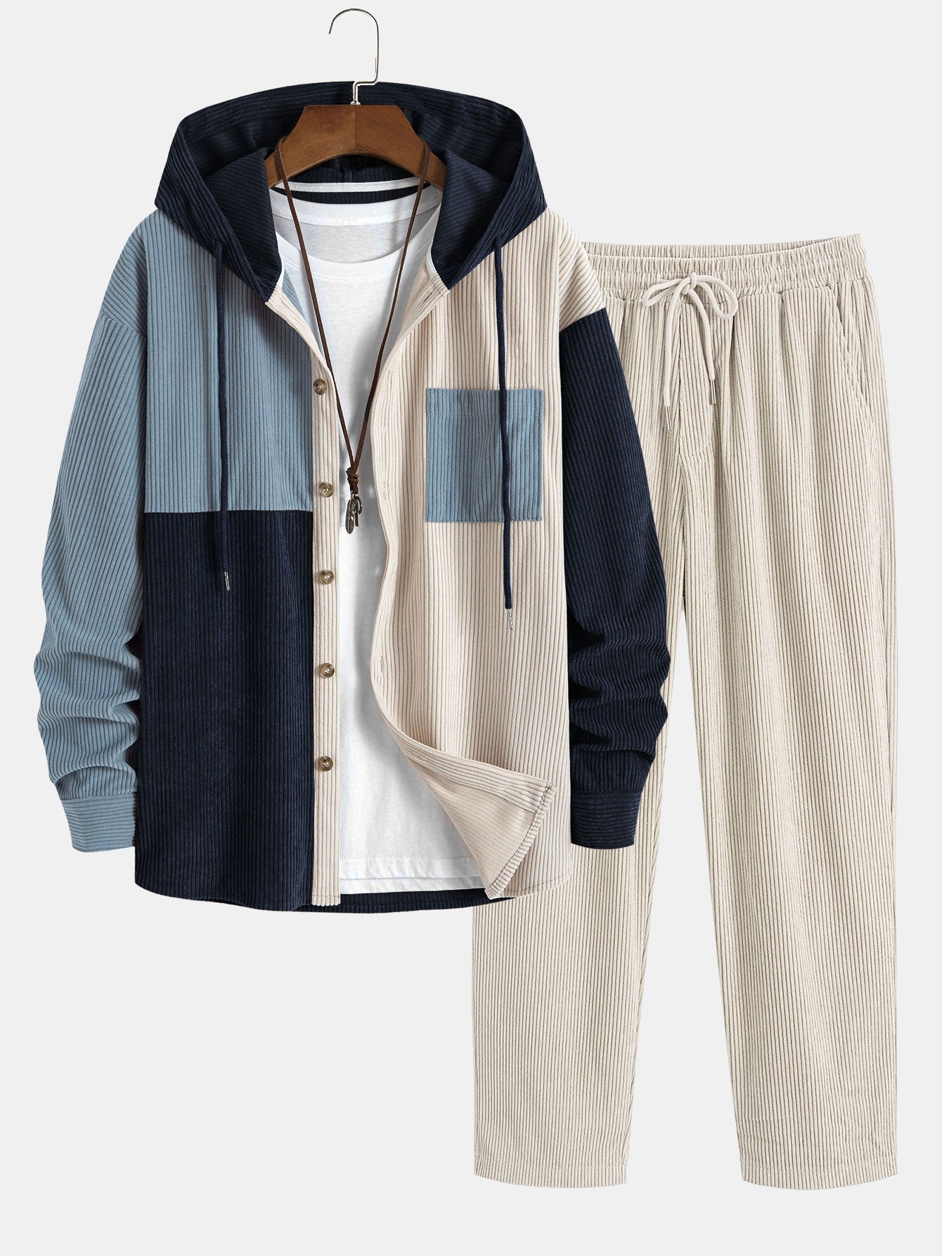 Laurent™ - Ensemble chemise et jogger cargo en velours côtelé