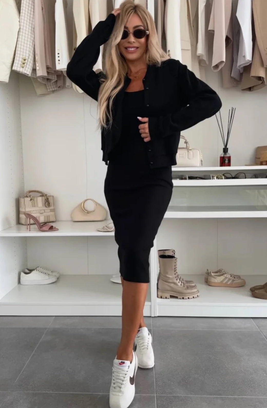 Karin™ | Robe midi en maille côtelée & ensemble de bomber