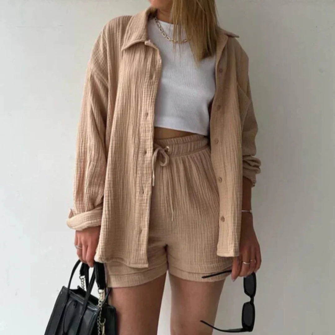 Adélie™ | Ensemble 2 pièces chemise et short en coton