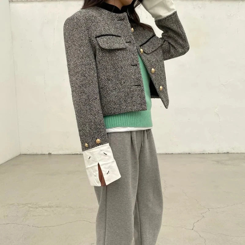 Camille - Veste Cropped à Carreaux Élégante