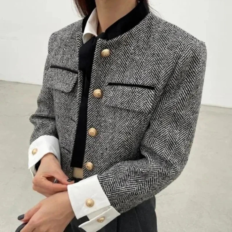Camille - Veste Cropped à Carreaux Élégante