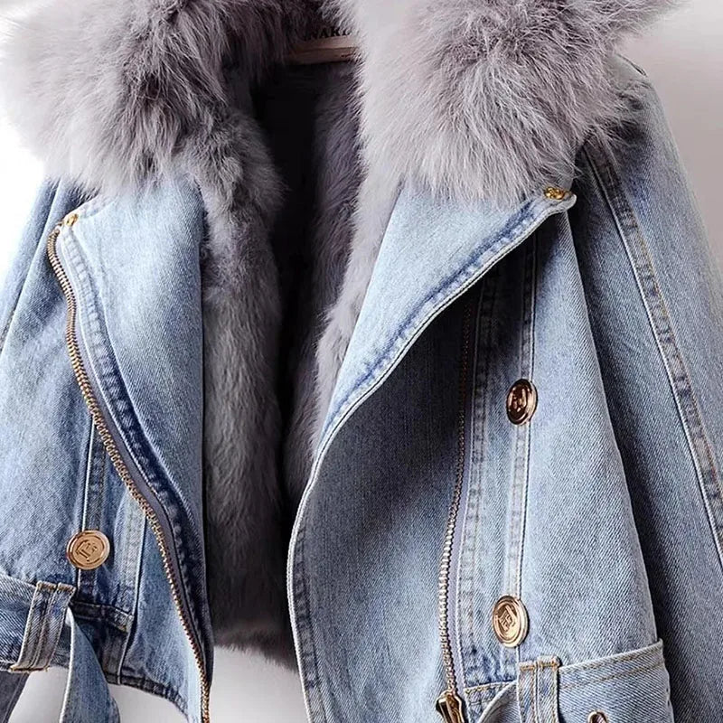 Celeste - Veste en denim avec fourrure éco-responsable