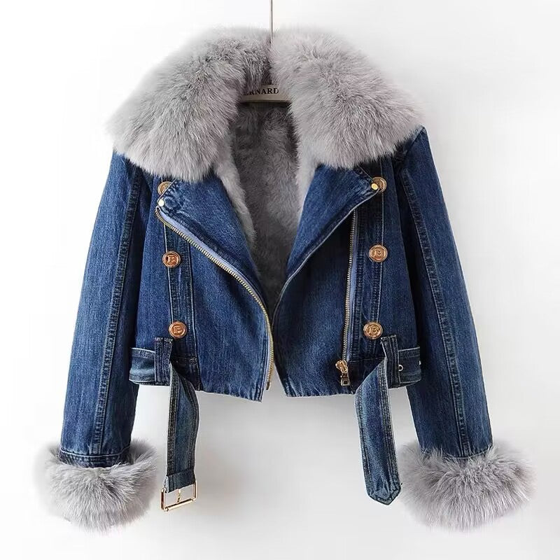 Celeste - Veste en denim avec fourrure éco-responsable
