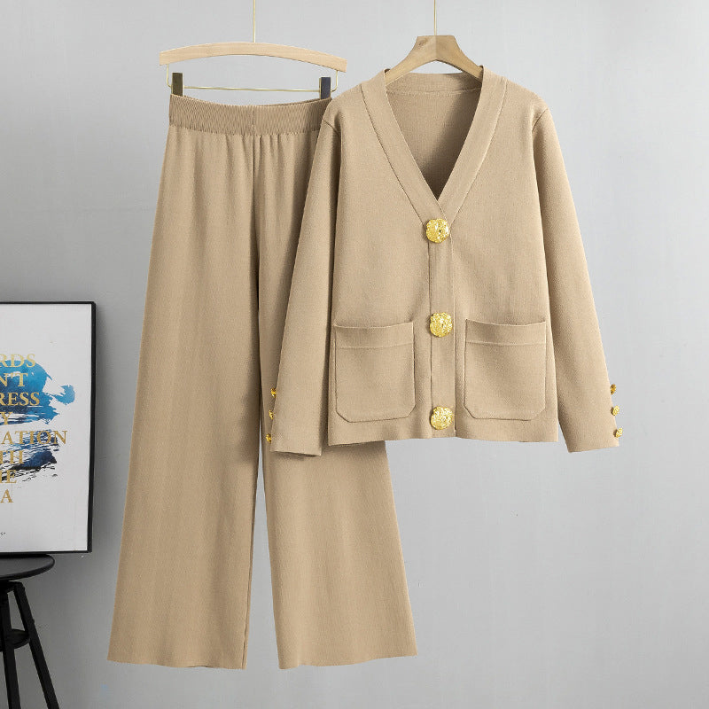 Auriane - Ensemble pull boutonné & pantalon large