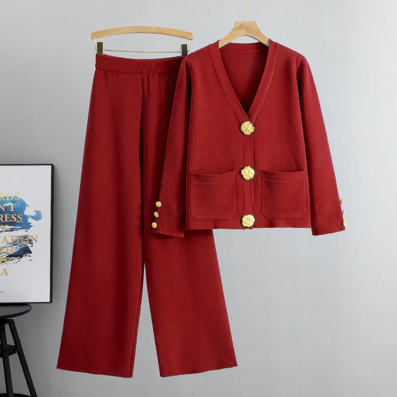 Auriane - Ensemble pull boutonné & pantalon large