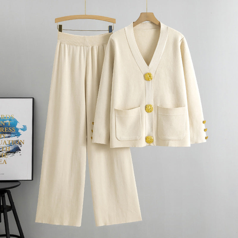 Auriane - Ensemble pull boutonné & pantalon large