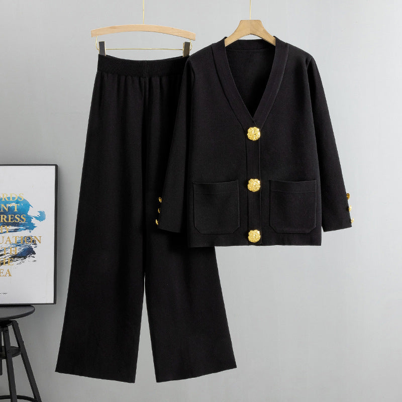 Auriane - Ensemble pull boutonné & pantalon large
