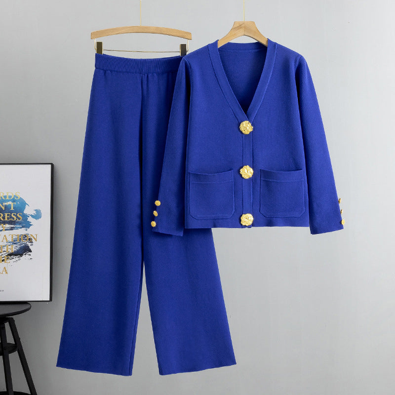 Auriane - Ensemble pull boutonné & pantalon large