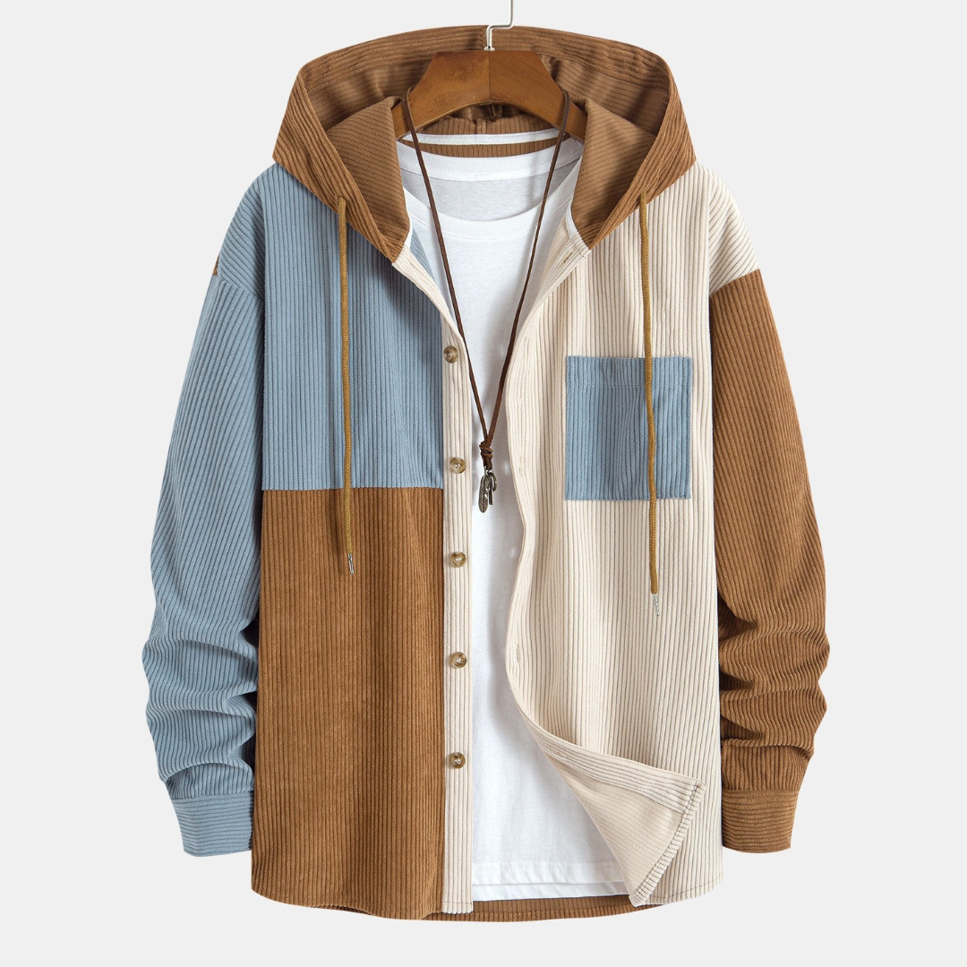 Laurent™ - Chemise à capuche en corduroy colorblock