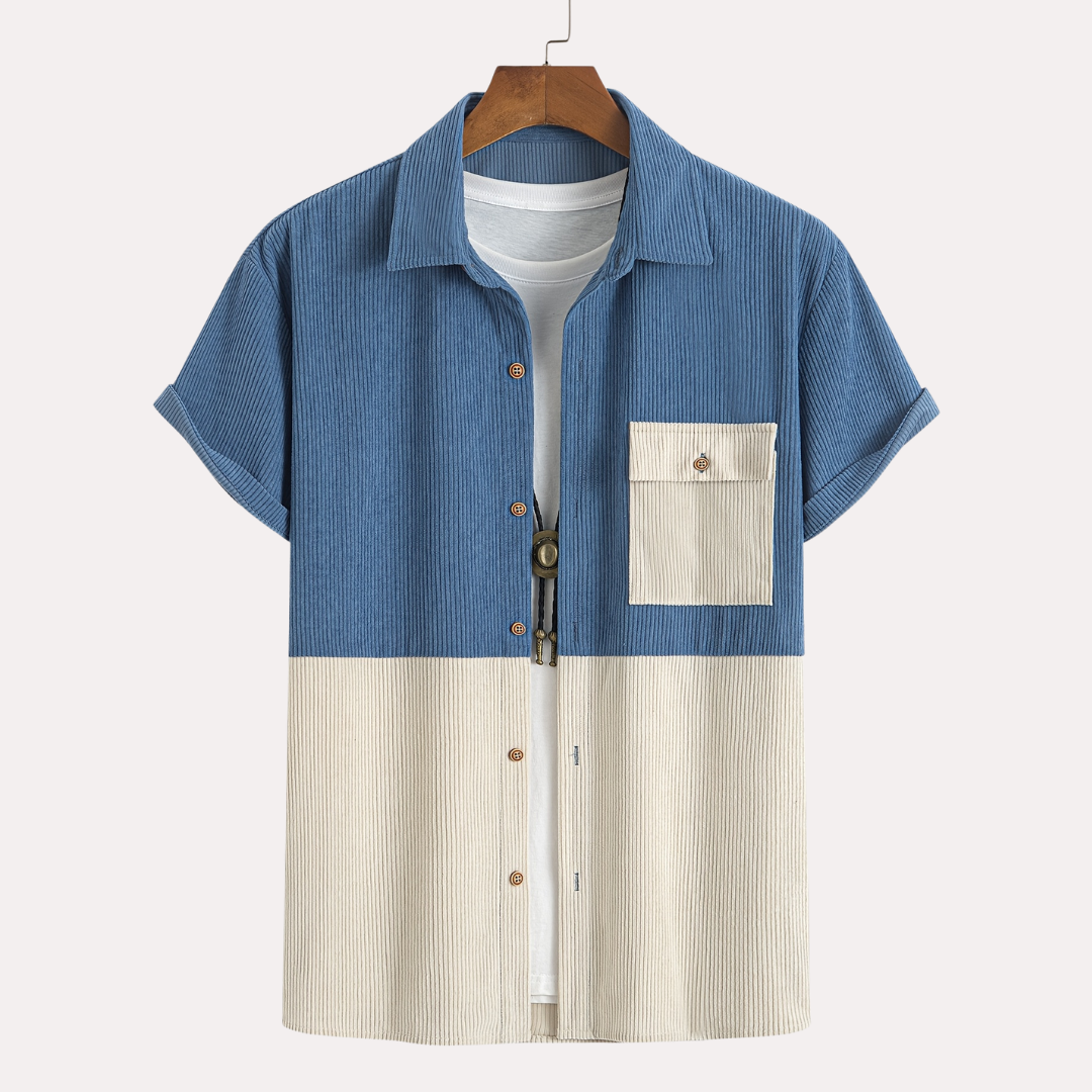 Laurent™ | Chemise Bicolore Lin Bleu