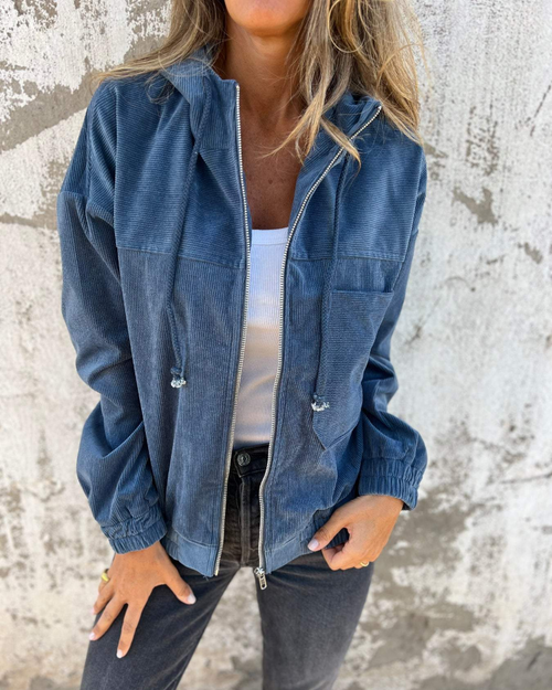 Ella™ | Veste à capuche en velours côtelé avec zip