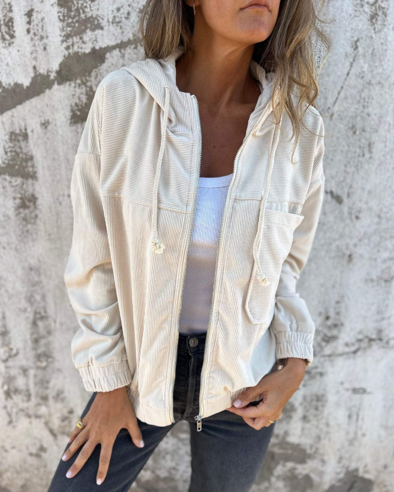Ella™ | Veste à capuche en velours côtelé avec zip