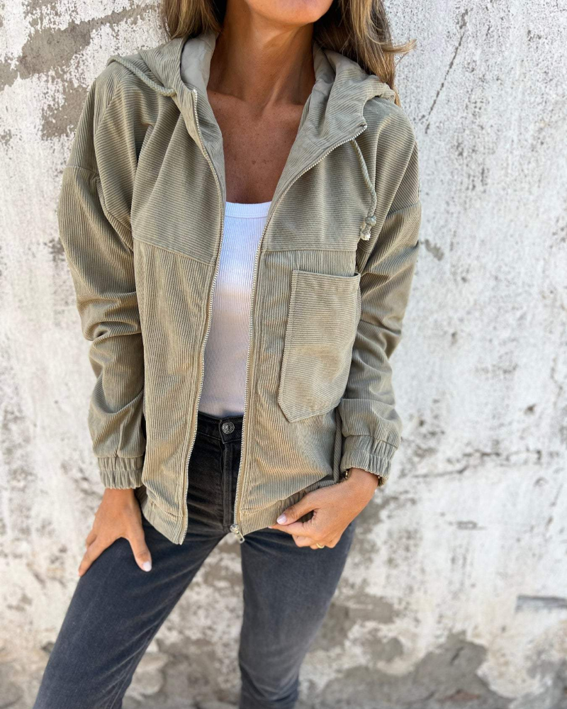 Ella™ | Veste à capuche en velours côtelé avec zip