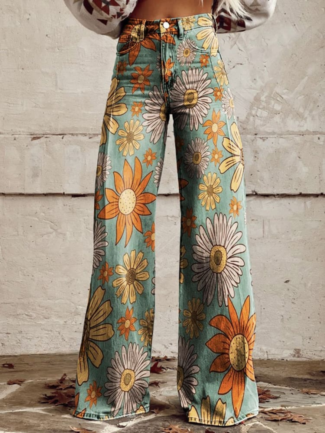 CIRILLA | Pantalons Palazzo à Motif Floral Vintage
