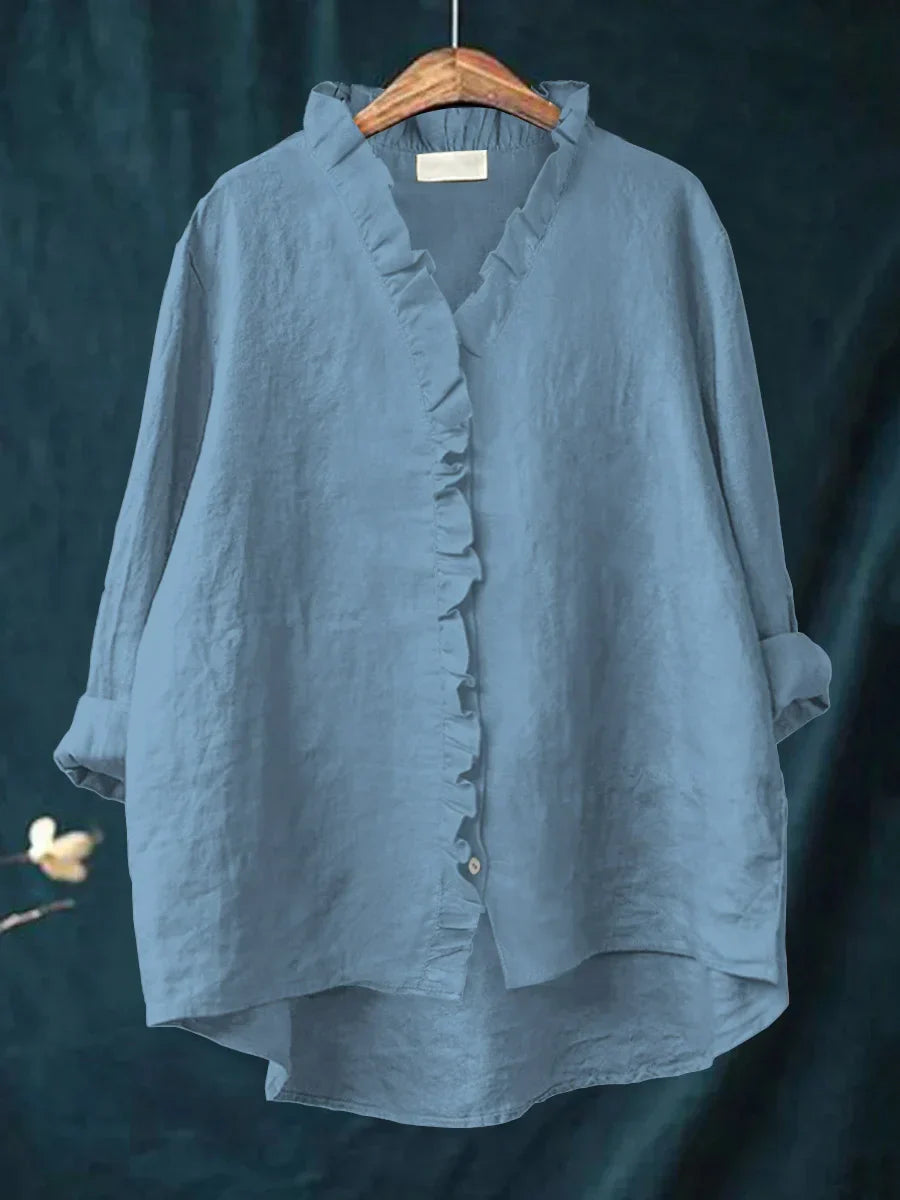Sanela - Chemise Décontractée avec Volants en Coton et Lin