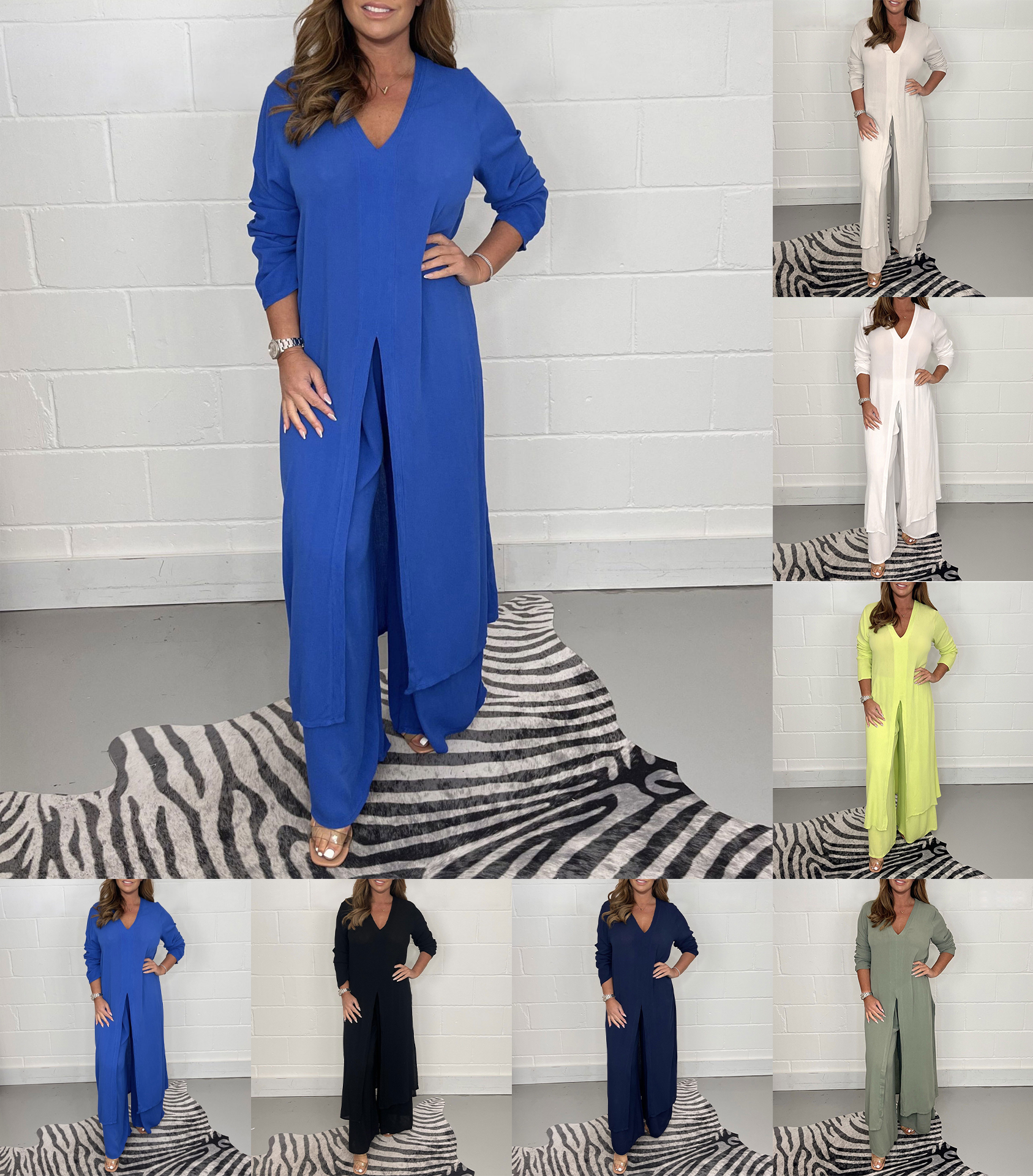 Talia - Ensemble décontracté à deux pièces avec décolleté en V et fente