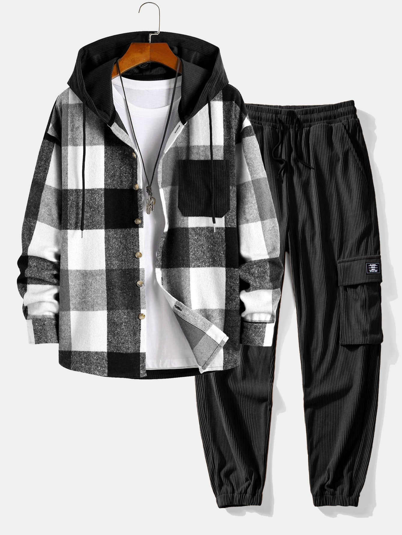 Laurent™ - Chemise à capuche flanelle & Pantalon jogger velours côtelé