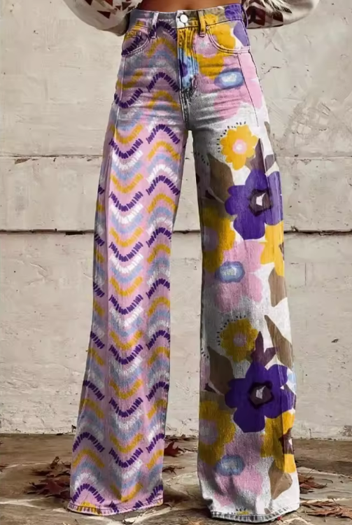 ISADORA | Pantalons Boho Floraux à Taille Haute et Confort Artistique pour Festival