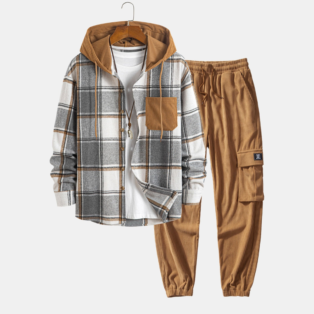 Laurent™ - Ensemble chemise et jogger cargo en velours côtelé