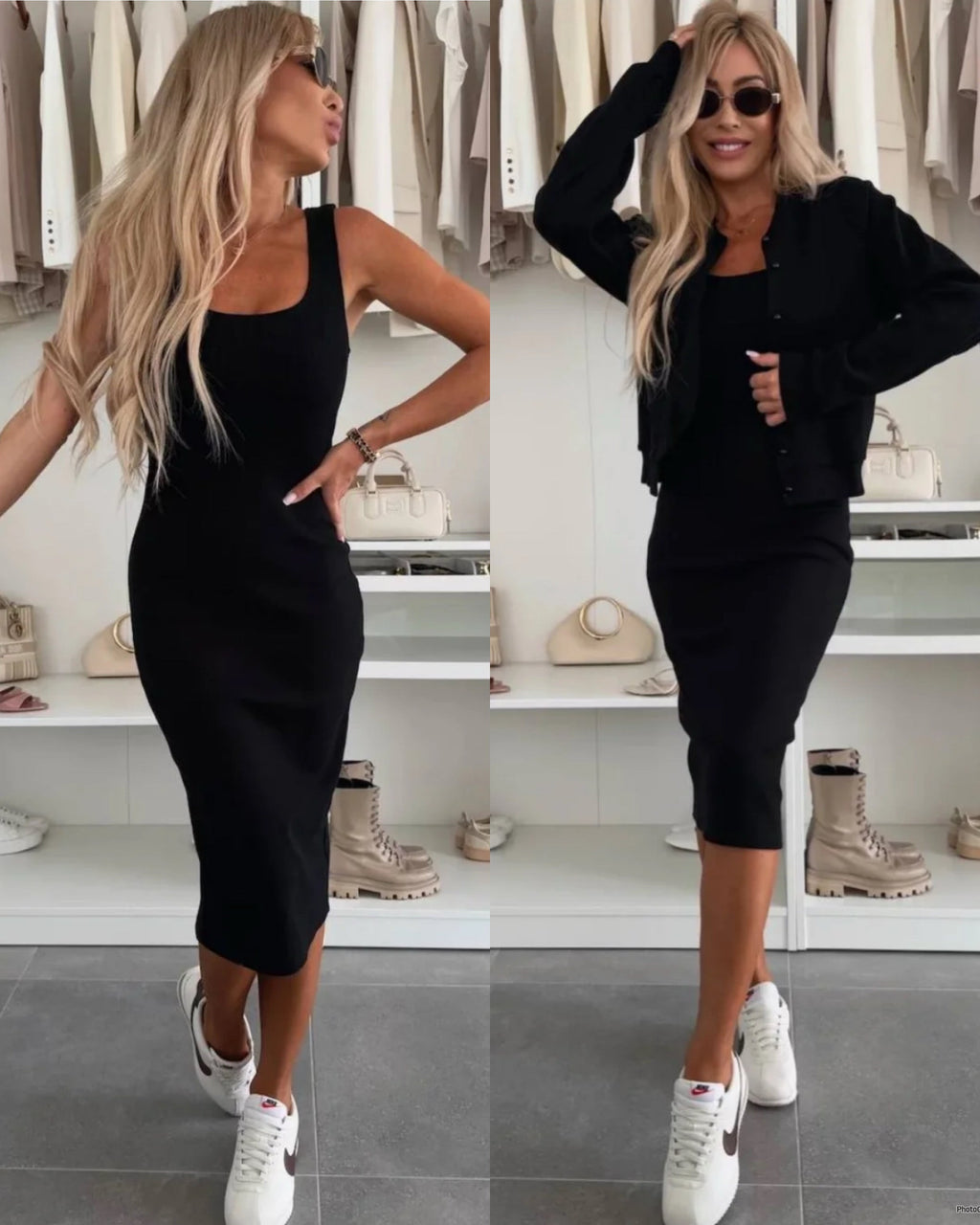 Karin™ | Robe midi en maille côtelée & ensemble de bomber