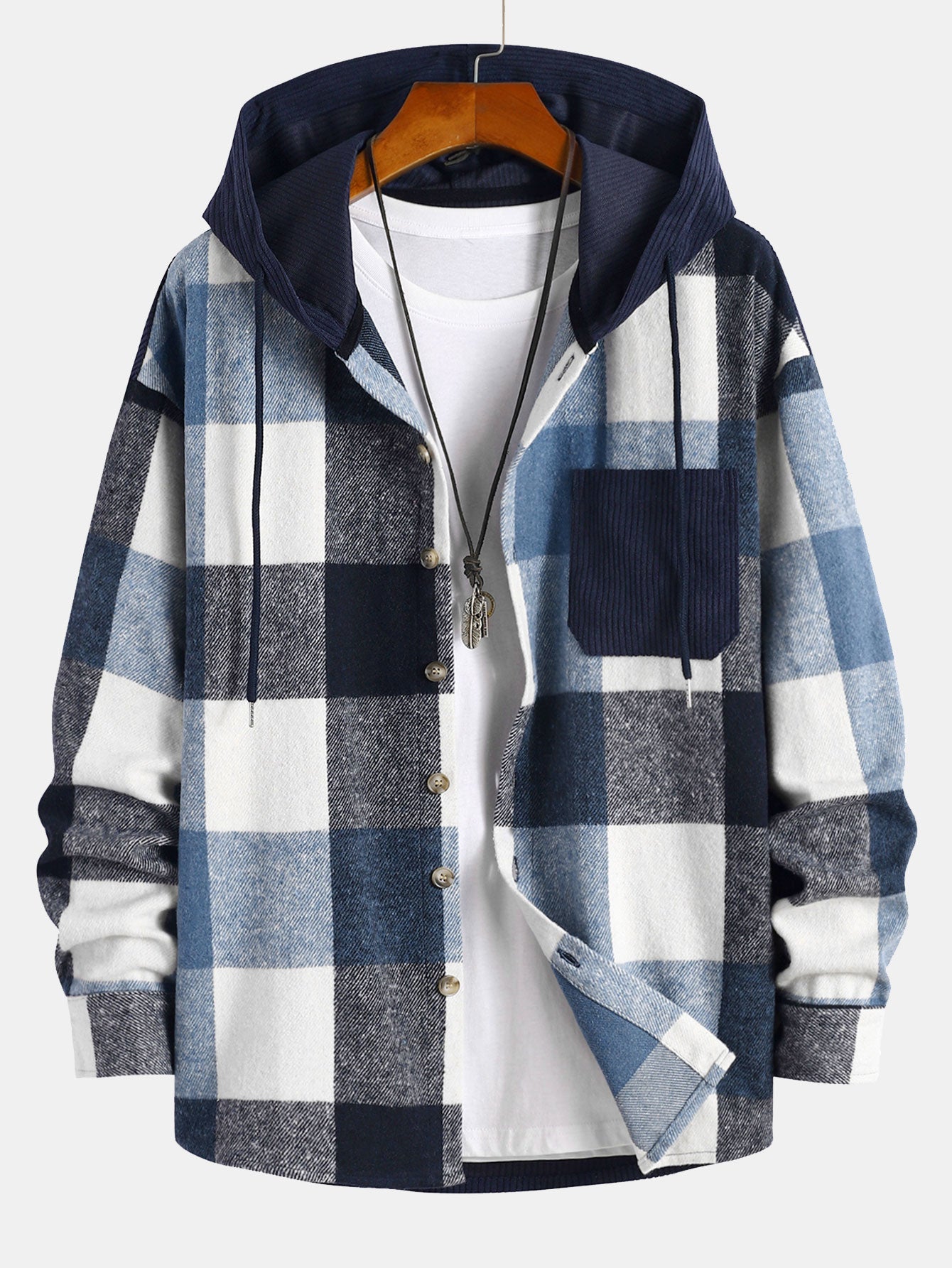 Laurent™ - Chemise à capuche en flanelle et patchwork velours côtelé