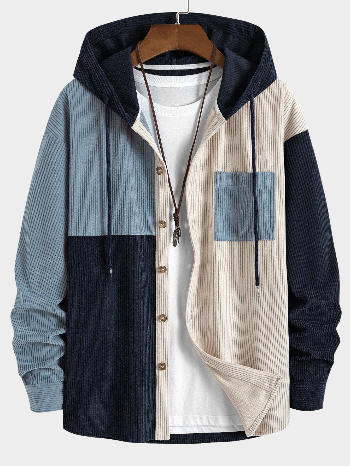 Laurent™ - Chemise à capuche en corduroy colorblock