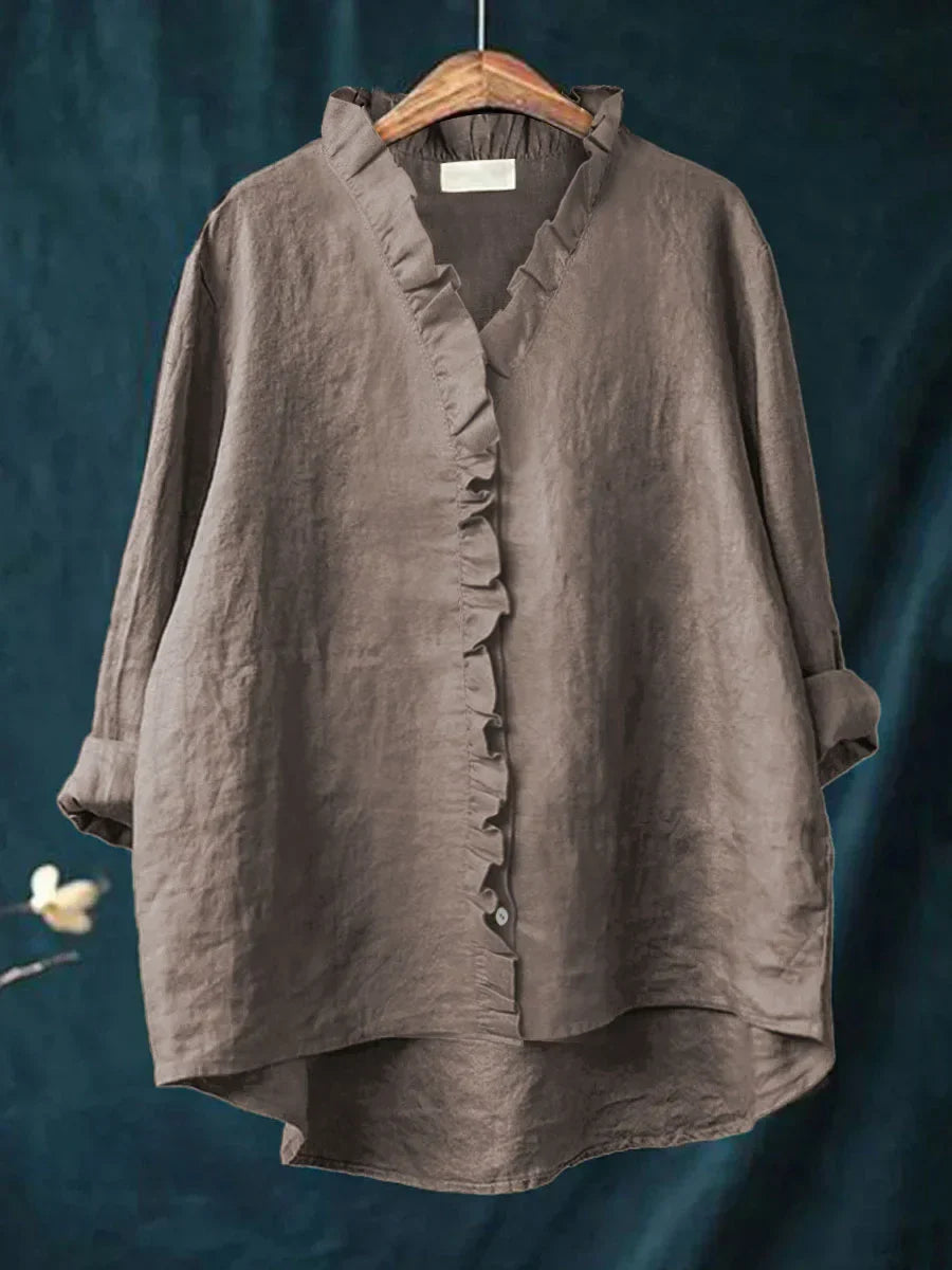 Sanela - Chemise Décontractée avec Volants en Coton et Lin