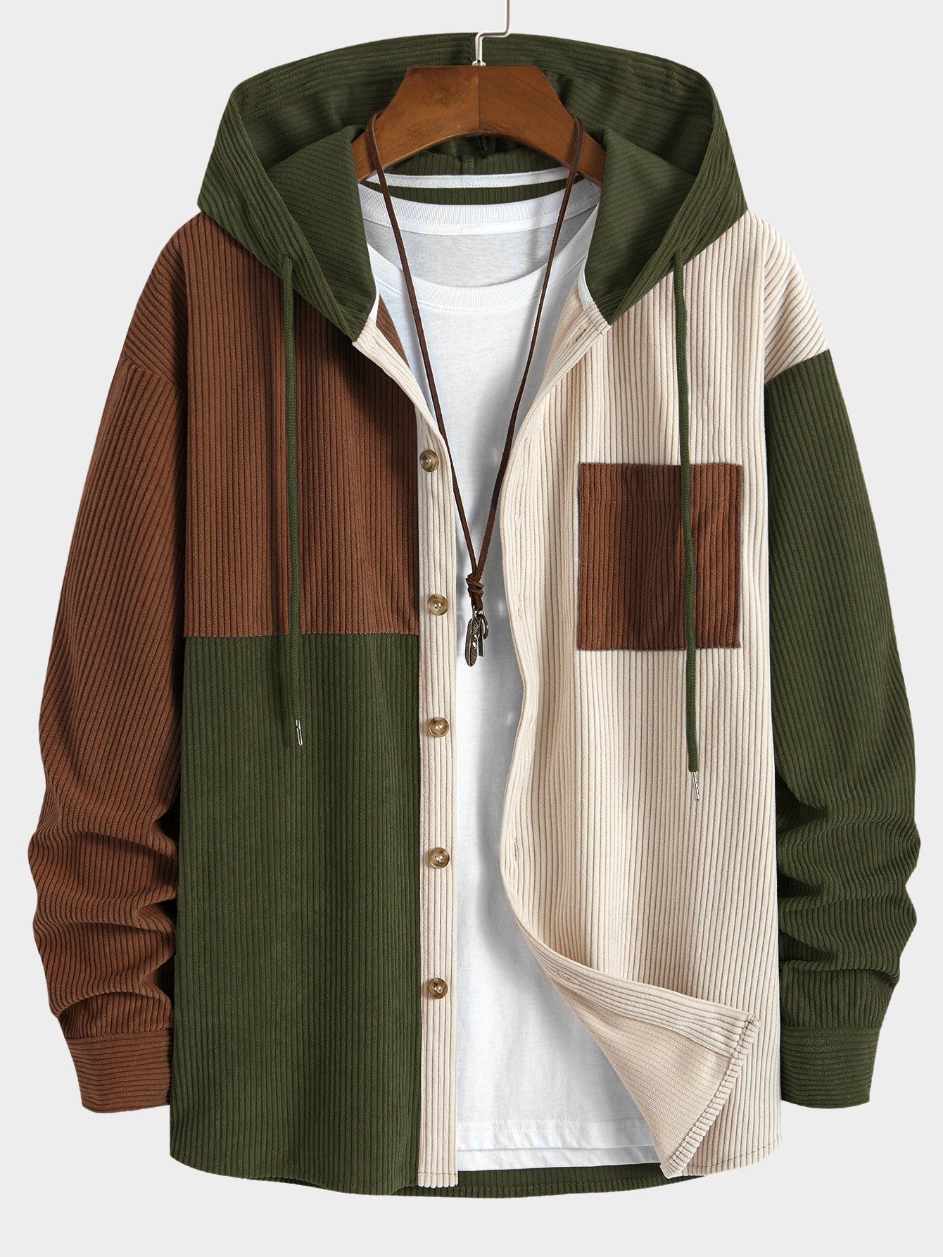 Laurent™ - Chemise à capuche en corduroy colorblock
