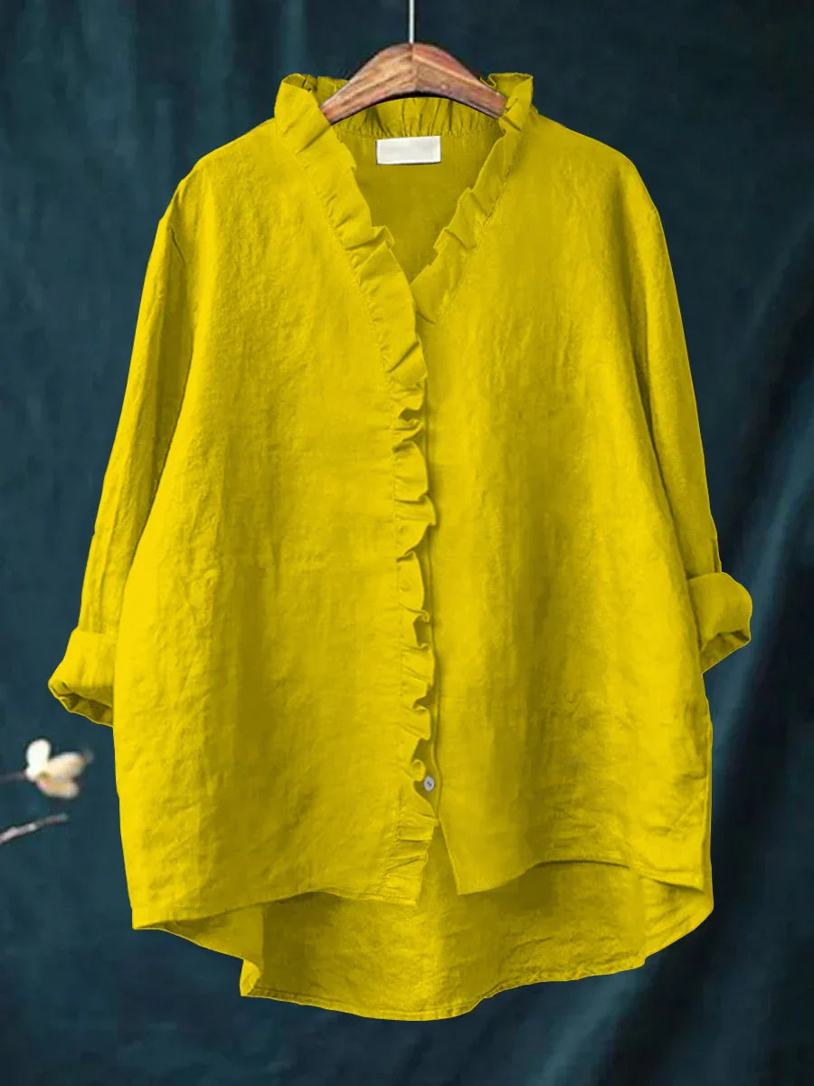 Sanela - Chemise Décontractée avec Volants en Coton et Lin