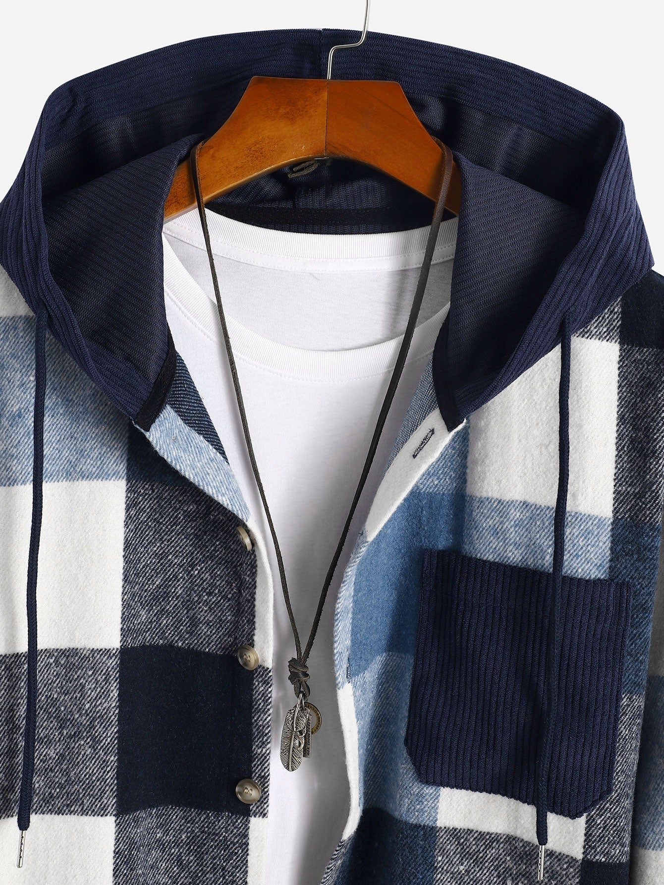 Laurent™ - Chemise à capuche en flanelle et patchwork velours côtelé