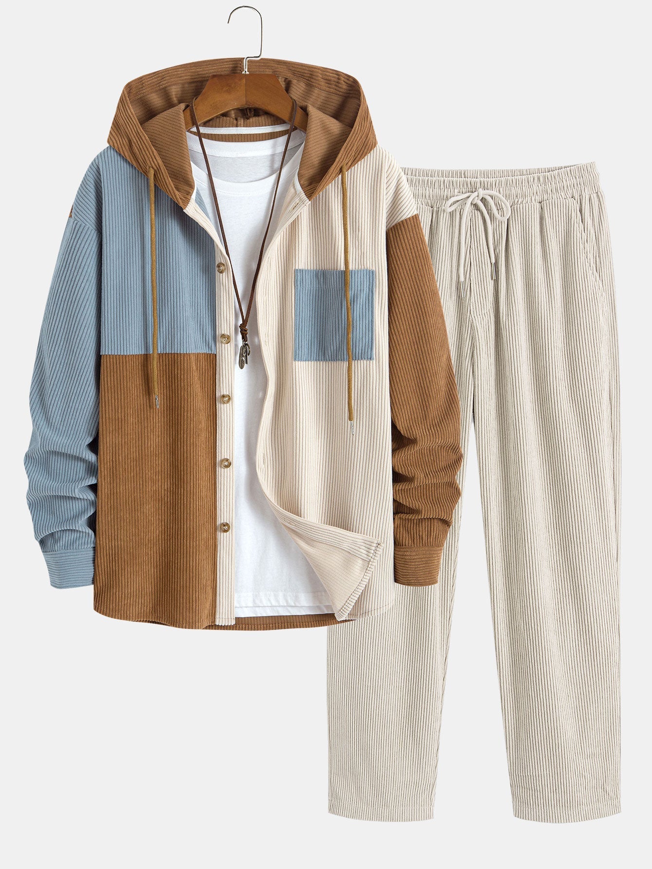 Laurent™ - Ensemble chemise et jogger cargo en velours côtelé