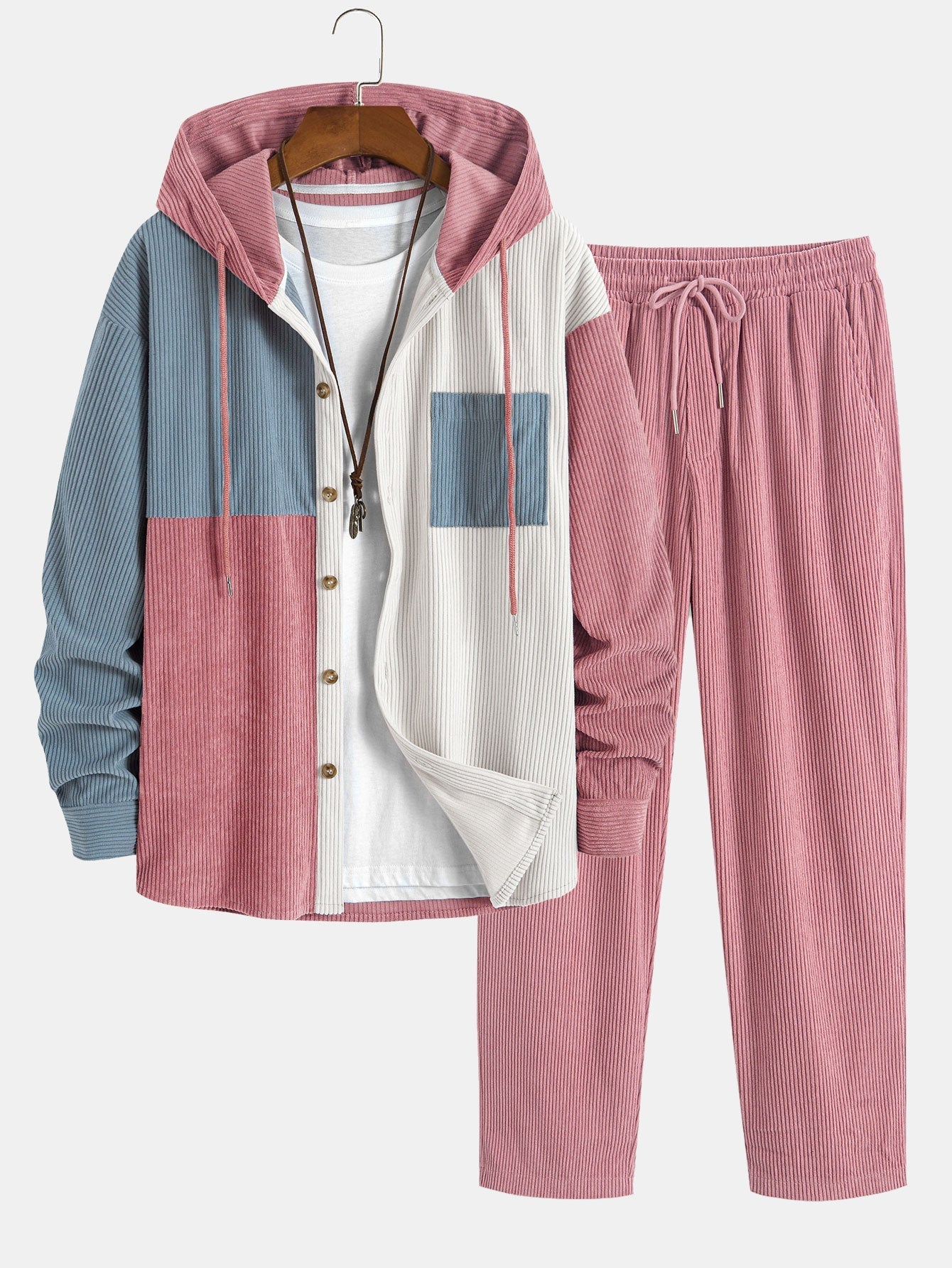 Laurent™ - Ensemble chemise et jogger cargo en velours côtelé