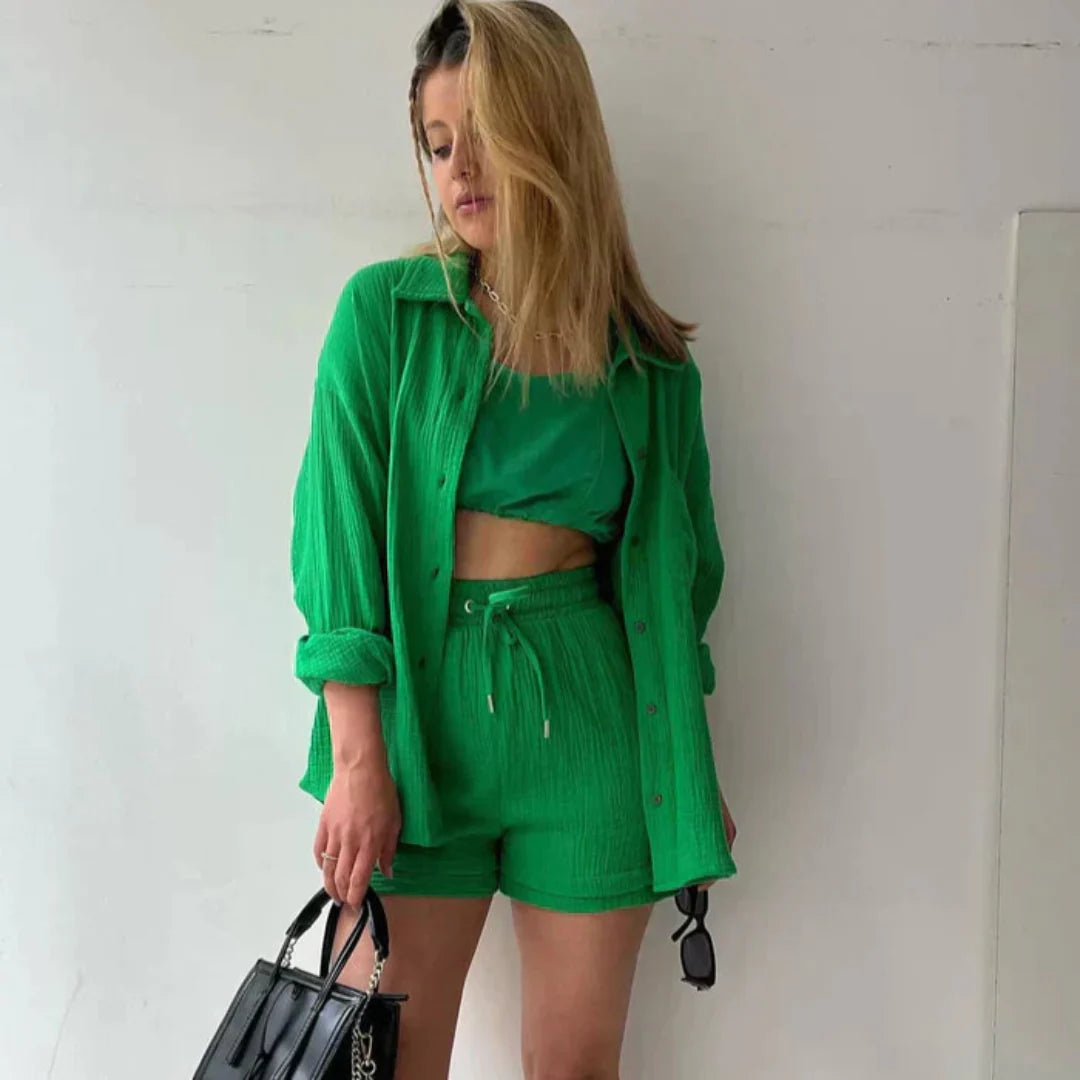Adélie™ | Ensemble 2 pièces chemise et short en coton