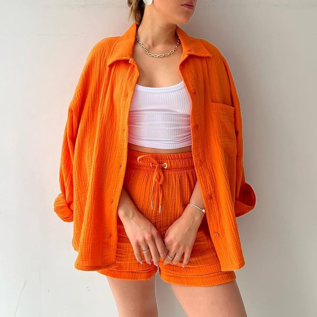 Adélie™ | Ensemble 2 pièces chemise et short en coton