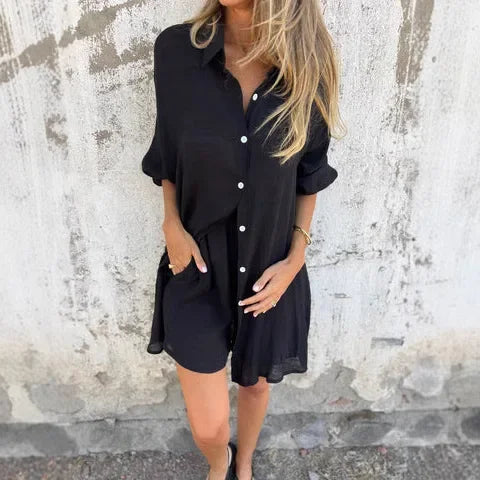 Nora™ | Ensemble Blouse Décontractée Effen avec Short Court