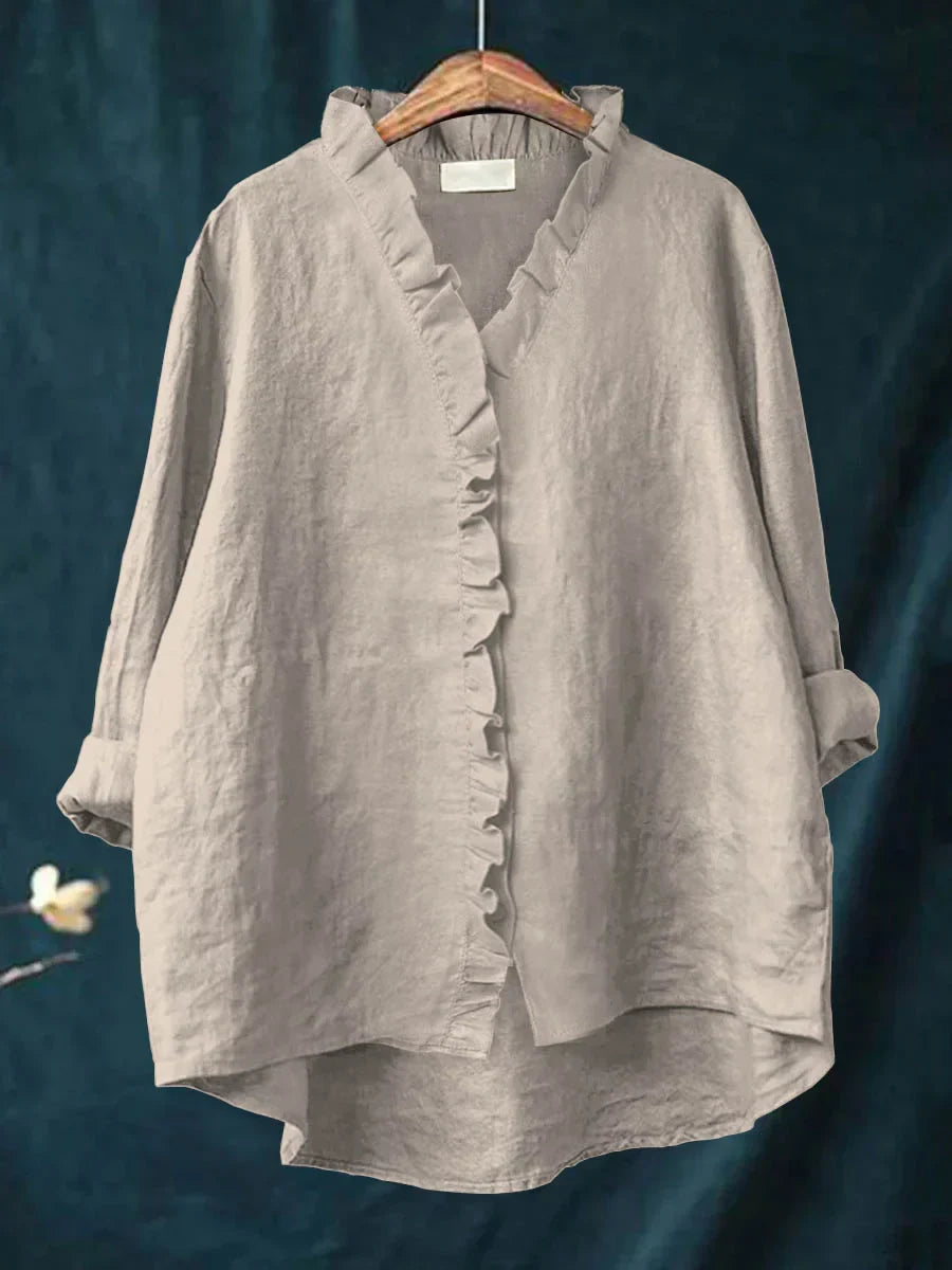 Sanela - Chemise Décontractée avec Volants en Coton et Lin
