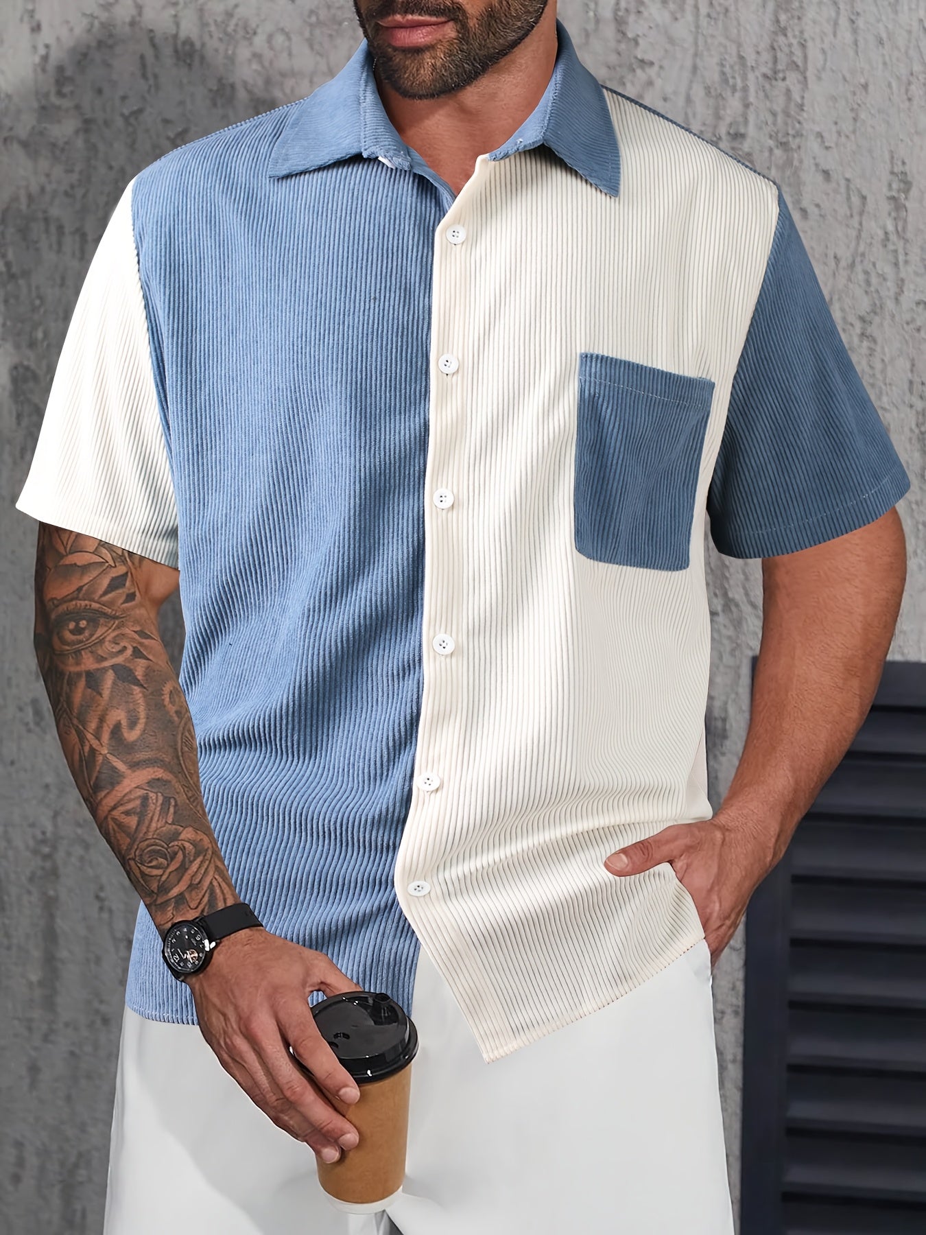 Laurent™ | Chemise Bleu Ivoire Contrastée