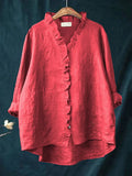 Sanela - Chemise Décontractée avec Volants en Coton et Lin