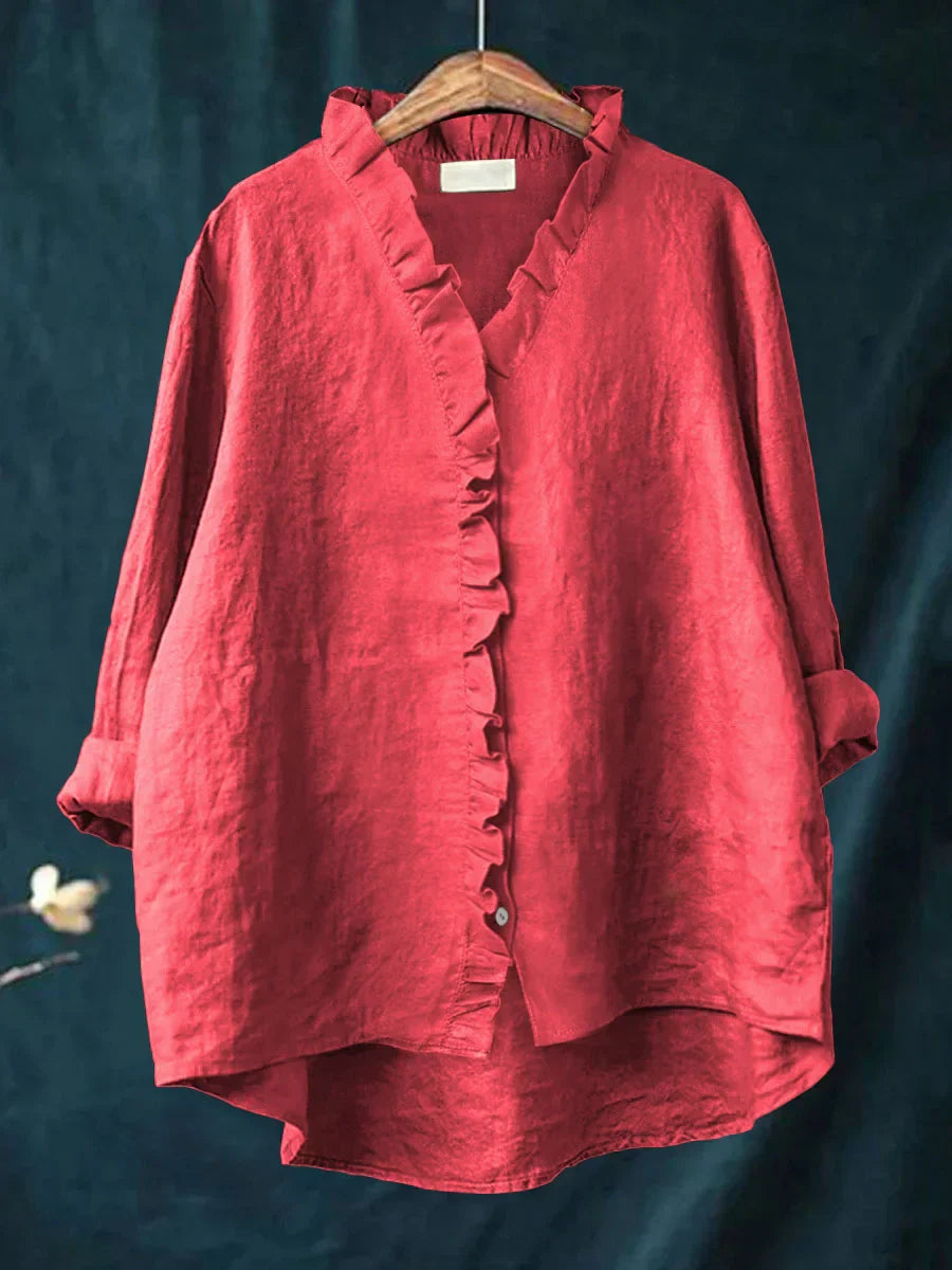 Sanela - Chemise Décontractée avec Volants en Coton et Lin