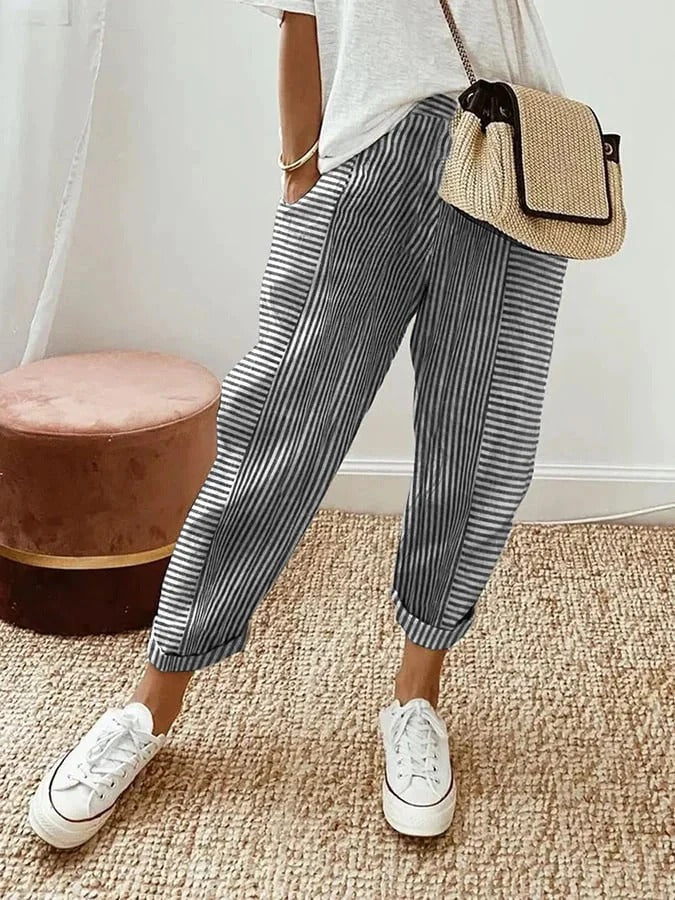 Isabeau - Pantalon Rayé Élégant et Décontracté