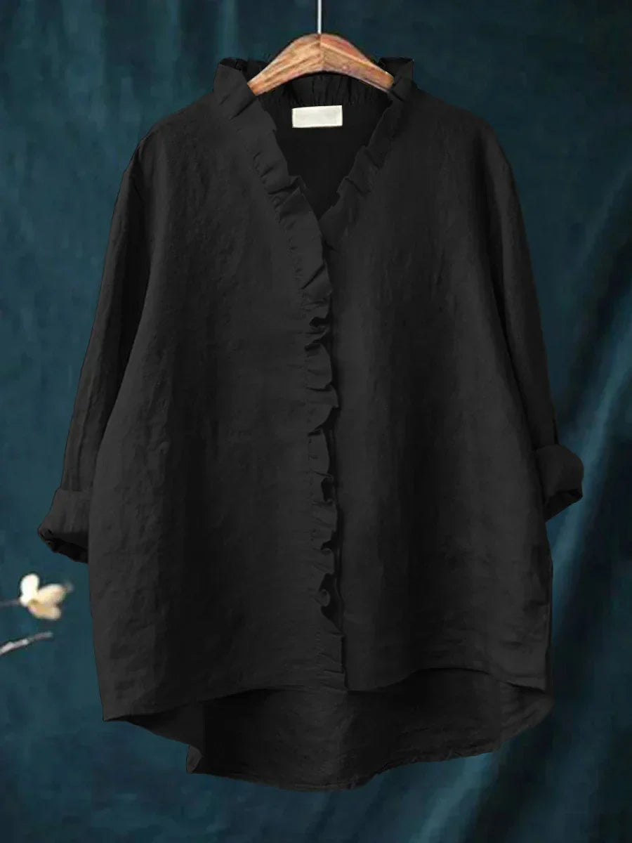 Sanela - Chemise Décontractée avec Volants en Coton et Lin