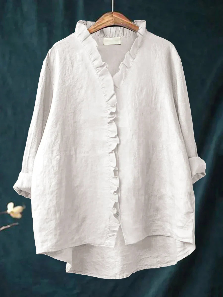 Sanela - Chemise Décontractée avec Volants en Coton et Lin