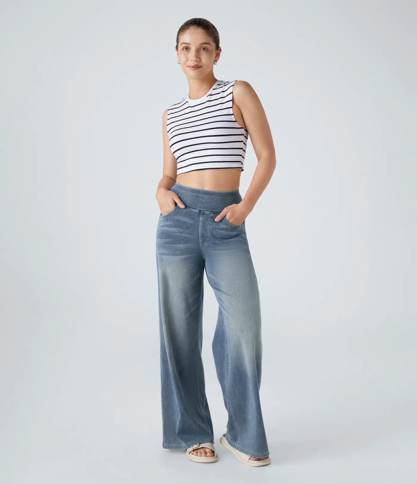 Léa - Pantalon élastique taille haute et confortable