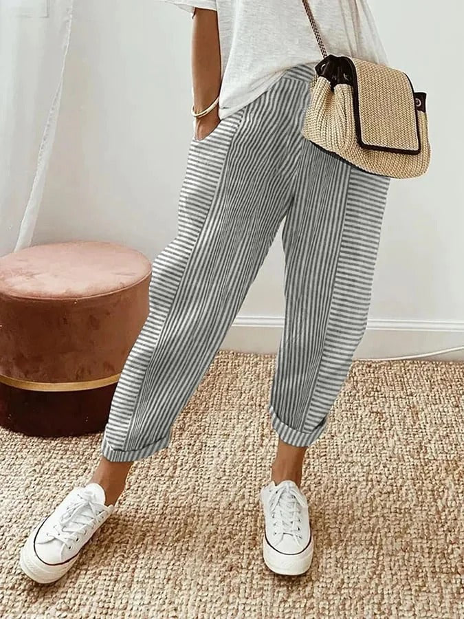 Isabeau - Pantalon Rayé Élégant et Décontracté