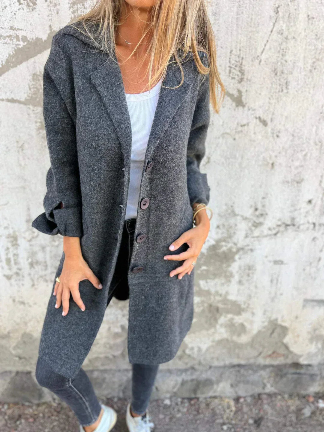 Amélie - Manteau casual en laine avec revers